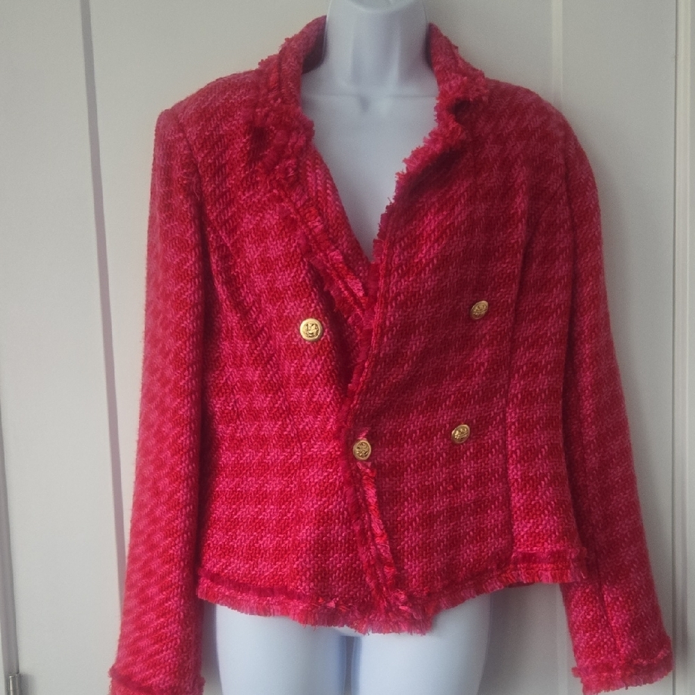 G by Giuliana Red Blazer Structured Houndstooth
